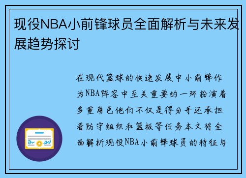 现役NBA小前锋球员全面解析与未来发展趋势探讨