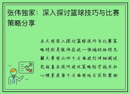 张伟独家：深入探讨篮球技巧与比赛策略分享